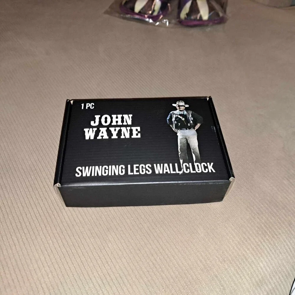 New John Wayne Swinging Legs Wall Clock NIB Home Wall Decor Photo Pic Western
